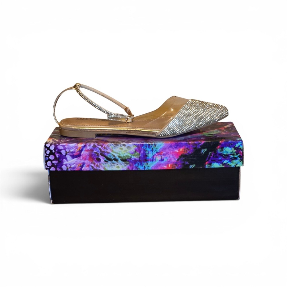 Cape‎ Robbin Blossoms Gold Rhinestone PVC Pointed Toe Flat Sandals Womens 7